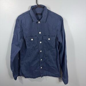 AllSaints Spotter LS Shirt Mens Medium Blue Cotton Military Utility Overshirt